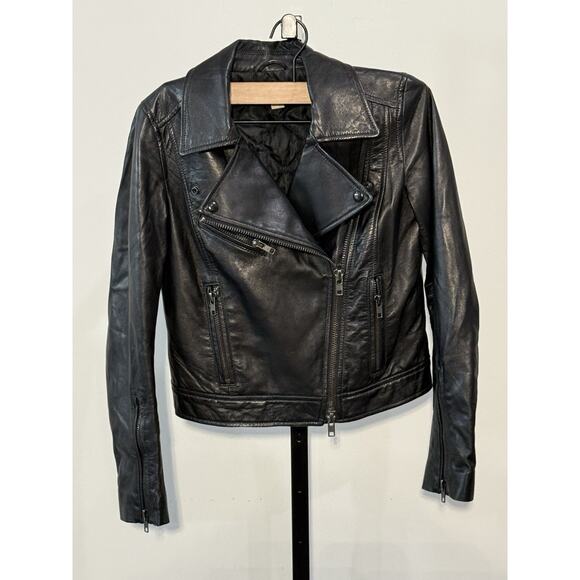 FOSSIL ZIP FRONT MOTORCYCLE JACKET - BLACK LEATHER WOMENS S - Picture 1 of 5